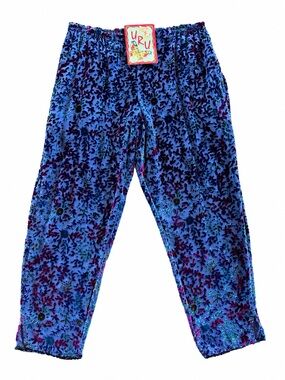 URU Blue Burnout Velvet Silk Rayon Floral Pants NWT USA Boho Art uru size 2